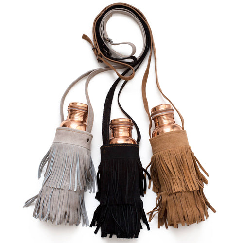 Tamra Suede Fringed Boho Style  Water Bottle Carrier - Paul lucianolaw